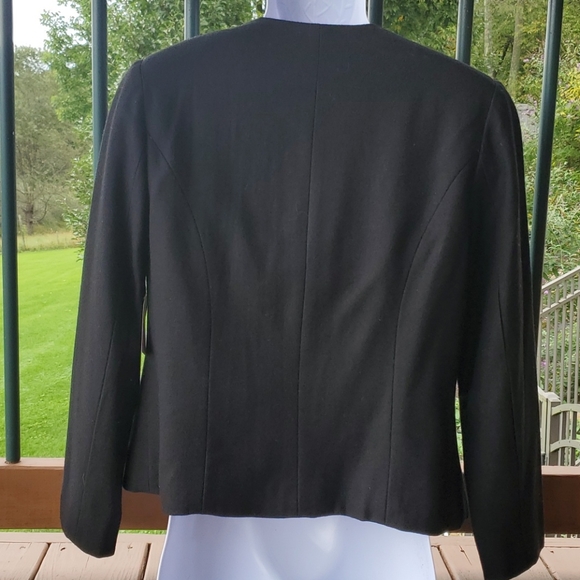 New Coldwater Creek Classic Flower Trimmed Black & Gray Wool Jacket/ Blazer Sz 8 - Picture 5 of 9